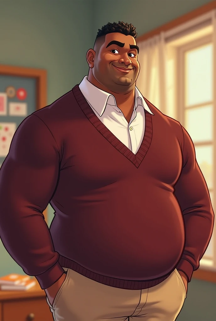 40 years old white Male, tall, giant body, handsome, dad bod, beefy, strong arms and legs, wide shoulders, muscle gut, a bit of fat but still very muscular, extremely hairy, short beard, wearing a black bathrobe with long sleeves, wearing a black boxer brief, titanic bulge inside boxer brief, standing casualy, smiling widely, luxurious living room, full body picture, 3/4 view