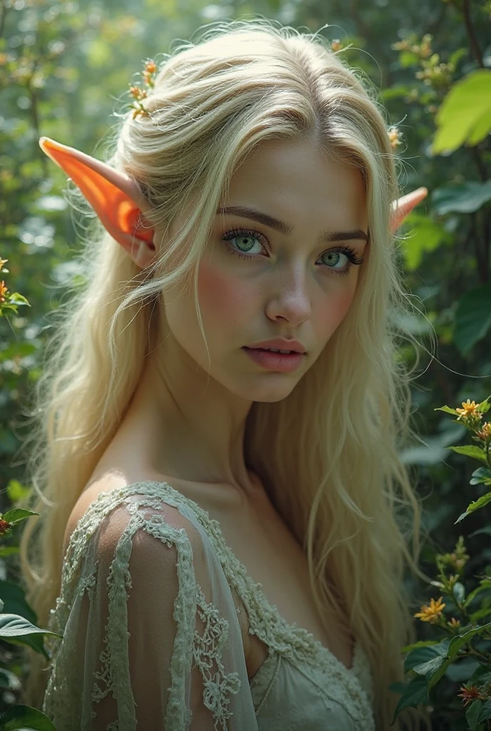 analog film photo, photo of a young elf girl, 18 years-old, elf, elf ears, long pointy ears, peridot eyes, ash blonde hair, light-brown sun-tanned skin, goosebumps, pretty, natural beauty, resembles Ana De Armas, wearing a cotton bralette, posing in a misty forest, RAW Photograph, dslr, soft lighting, high quality, film grain, Fujifilm XT3, detailed skin with visible pores, insane details, masterpiece, 8k, 35mm photograph, dslr, kodachrome, faded film, desaturated, grainy, vintage, Lomography, stained, highly detailed, found footage, close-up shot, elven ears