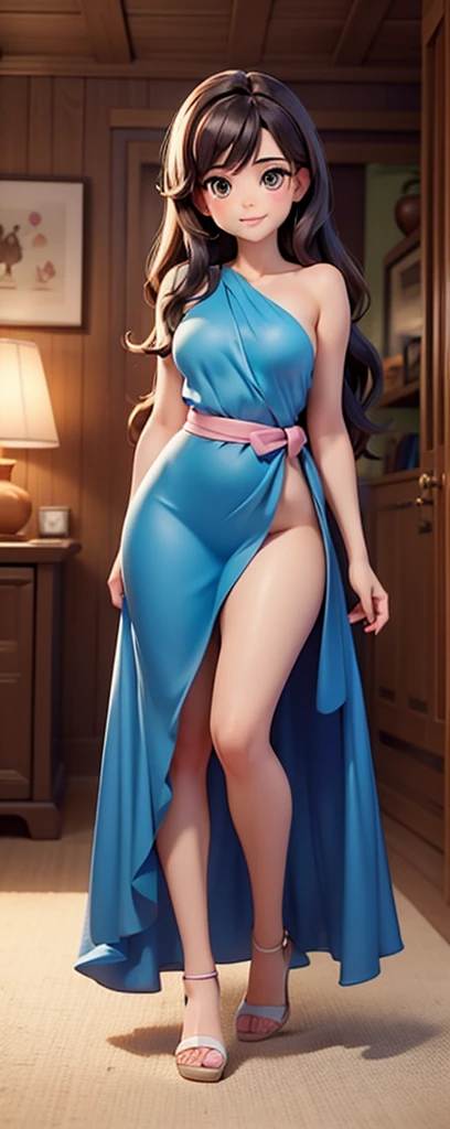 A sexy hot skinny woman wearing towel with huge breasts, very thin arms ,very thin waist ,very thin skinny long legs ,( show full body ) standing in sexy pose ( 8k hd)