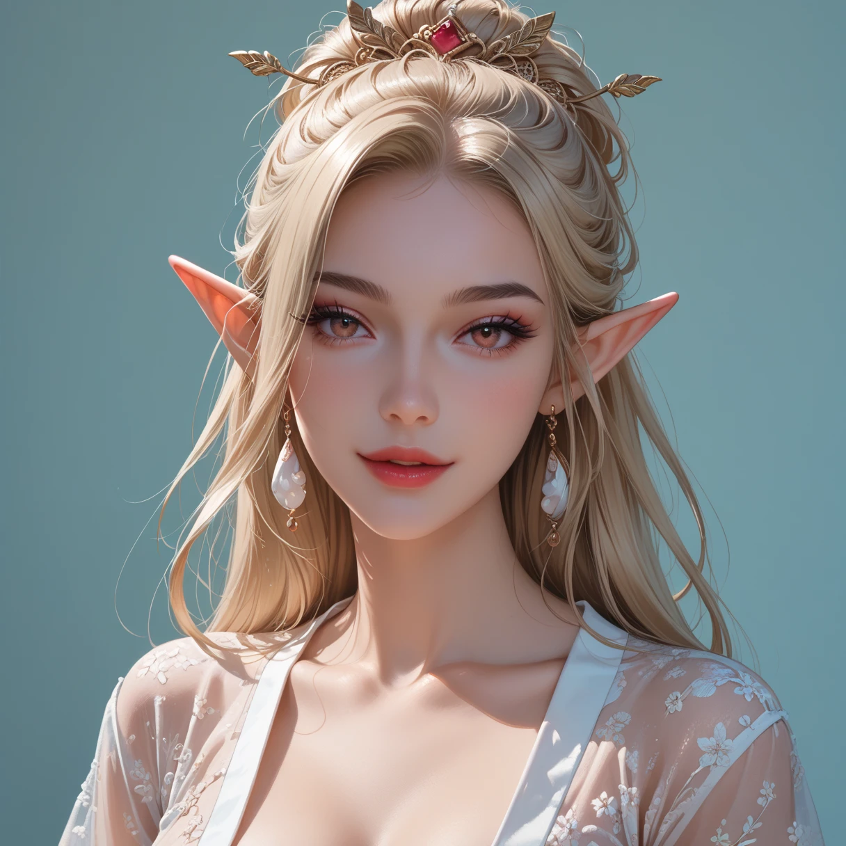 Blonde with blue eyes、Elf in a red dress, Elf Princess, She has elven ears and golden eyes, Beautiful and elegant elven queen, beautiful Elf Princess, Elf Princess, Elf Girl, Very beautiful elf portrait, a elf portrait, elf portrait queen, A beautiful elf in gorgeous robes, alluring Elf Princess knight, elf portrait