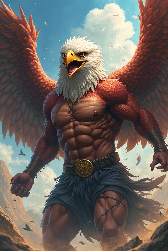 Create a strong man with the head of an eagle