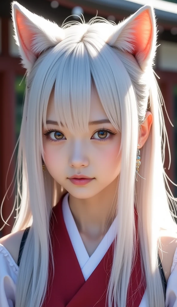 White Demon Fox、Nine-tailed Fox、Japanese women、kimono、Fair skin、Red lines on face、8K、I have long hair、night、front face