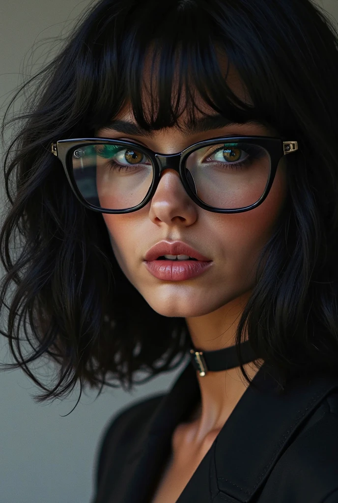 Shakira with glasses and short black hair