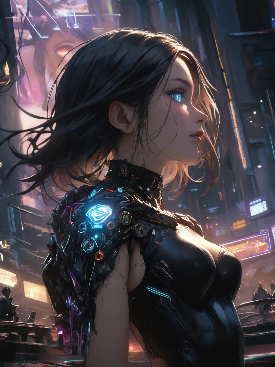 anime big breast Looking up Vast and epic cyberpunk Shanghai 8K The is very detailed top-quality