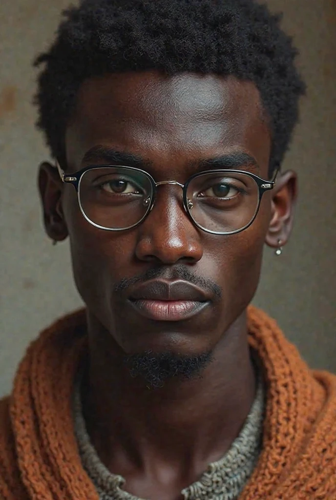 generate 22 year old black man, thin face, glasses and braids