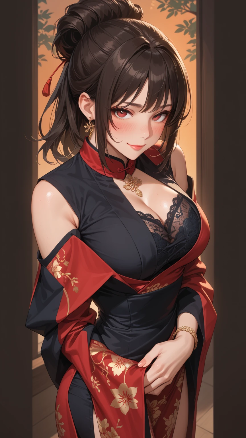 Wife 30 years old,widow,tie up brown hair,Black Kimono,Lipstick,Huge big breasts,rain,cloudy day,sorrow,sit down,Disheveled,Showing cleavage,Soaked all over,Japan Cemetery