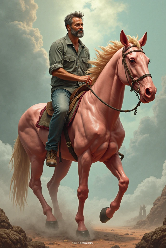 illustration wide shot a young blond, muscled_toned_perfect_body, man, wearing short, ridding a black horse on the bridge smiling exteding his hand "come with me" hansome, modern hair cut, oval face, large blue eyes, roman nose, full lips, square chin, he is smiling, in the distance a style realism+neoclassical, intricate details, leading lines composition, intense cold solid colors, plantation_house_ in_louisiana+river+bridge+pathway+forest, flanked bwillow trees