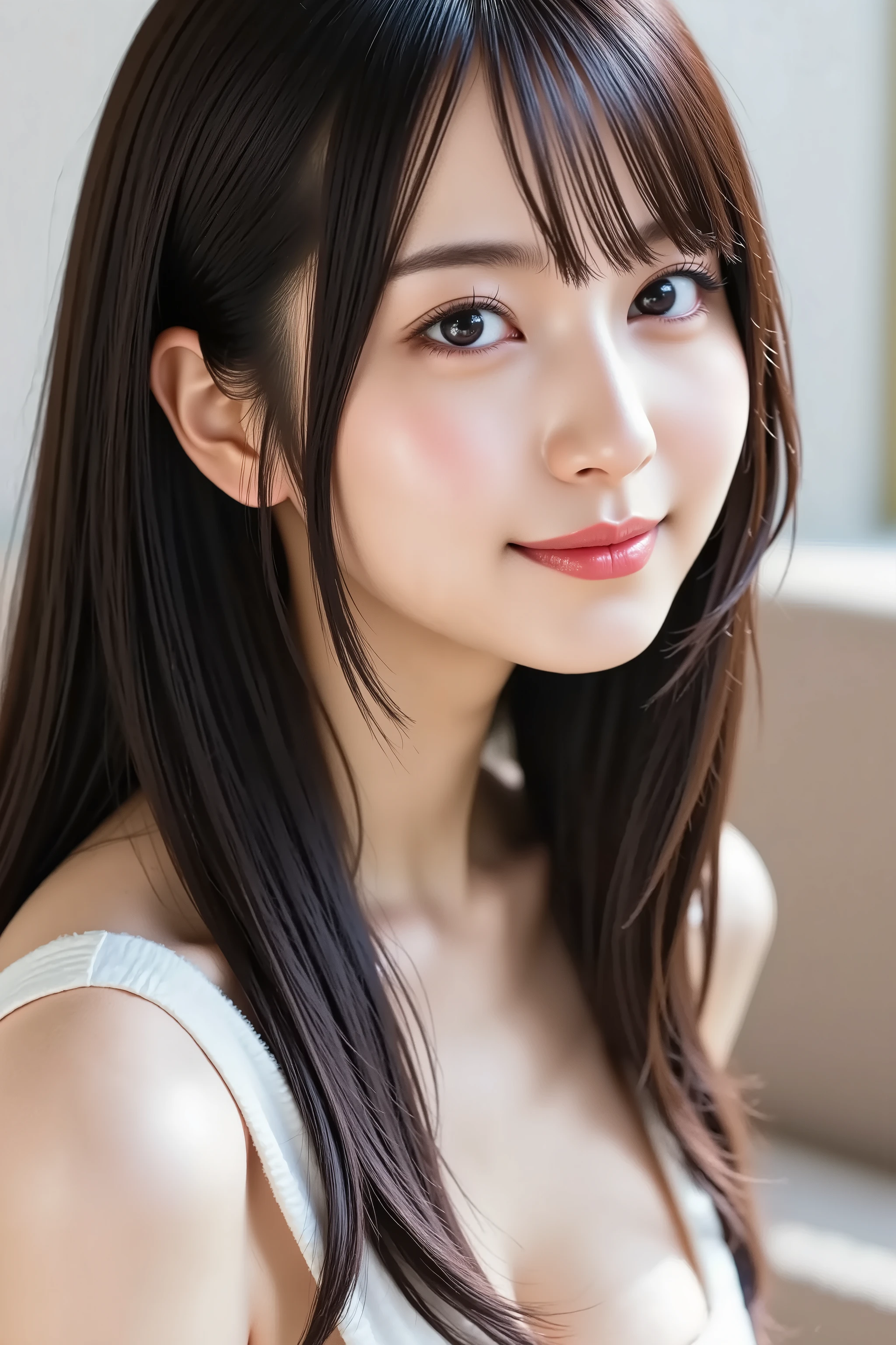 (masterpiece:1.2,highest quality),((office)),((Photographed with an ultra-wide-angle single focus lens)),depict the upper body,ung woman,((Recruitment suits)),Black wavy hair,((Fine and beautiful eyes)),blushed,Healthy Skin,(smile),8k resolution