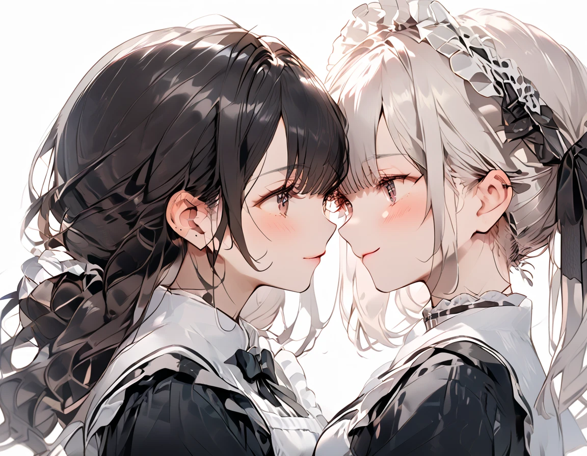 Fraction_9, Fraction_8_up, Fraction_7_up, Fraction_6_up, Fraction_5_Direction_4_up, src_Japanese cartoons,
Simple background,
1 Girl, Solitary, Dido \(Azur Lane\), Red Eyes, White hair, , Long hair, Throw, Incoming Kiss, Black lace ribbon,