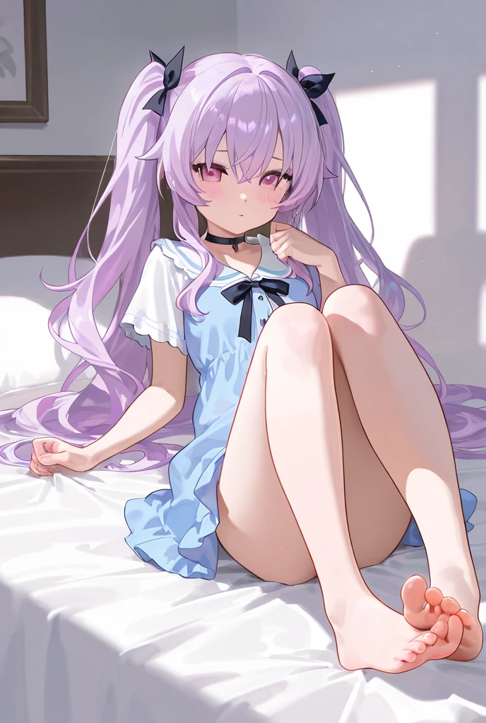 A girl's feet are licked by a boy