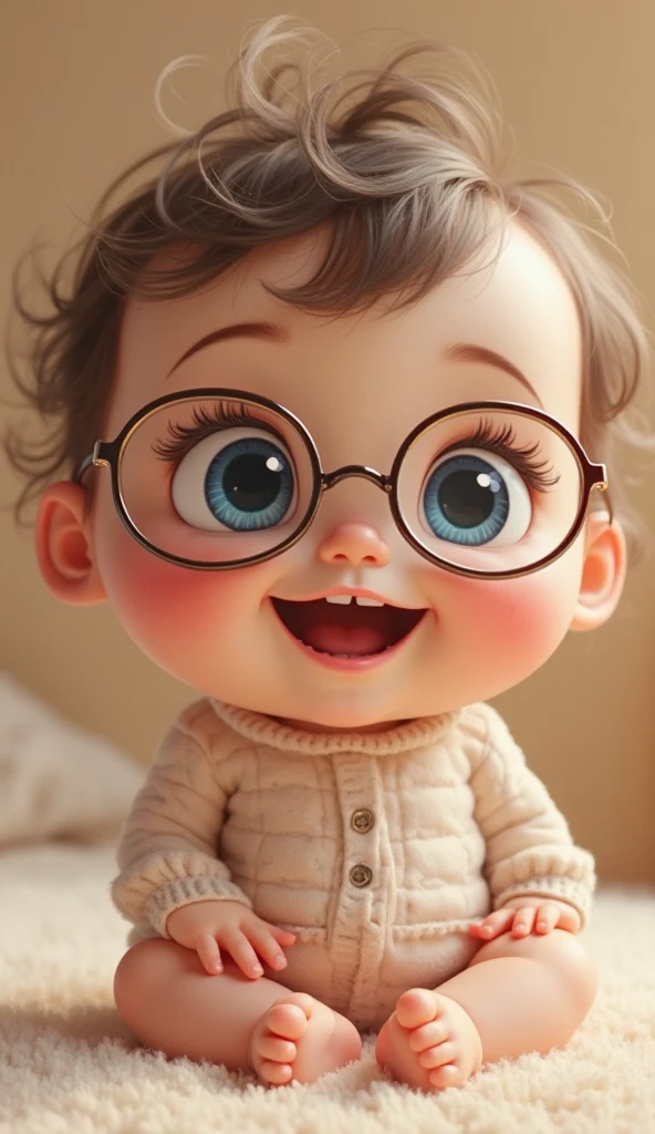A baby with black glasses
