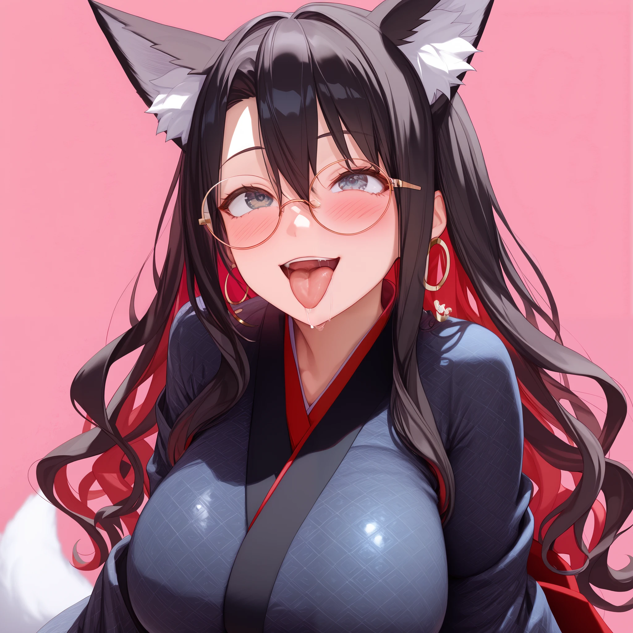 1 girl, high resolution, long hair, big breasts, animal ears, fox ears, fox ears, hoop earrings, blush, smiles, smiles, smile, happy/joy, droopy eyes, simple background, look up, high resolution, high resolution, high resolution, masterpiece, masterpiece, masterpiece, anatomically correct, anatomically correct, anatomically correct, anatomically correct, anatomically correct, accurate, has won many awards, 最high quality DVD, 最high quality DVD, high detail, high image quality model, high image quality model, high quality DVD, very detailed, very detailed, Ultra Fine, textured skin, Ultra Fine, , textured skin, textured skin, long hair, black hair, black hair, black hair, bangs between eyes, bangs between eyes, gradation color hairstyle, gradation color hairstyle, red hair , Illustration, Illustration, Illustration, Illustration, anime風, anime風, anime風, anime, anime, anime, anime, 1 girl, blush, round glasses, kimono,Taisho Romance,black kimono,boots,big breasts, big breasts,blush, blur background, Illustration, look up, big breasts, older sister,tongue, saliva,