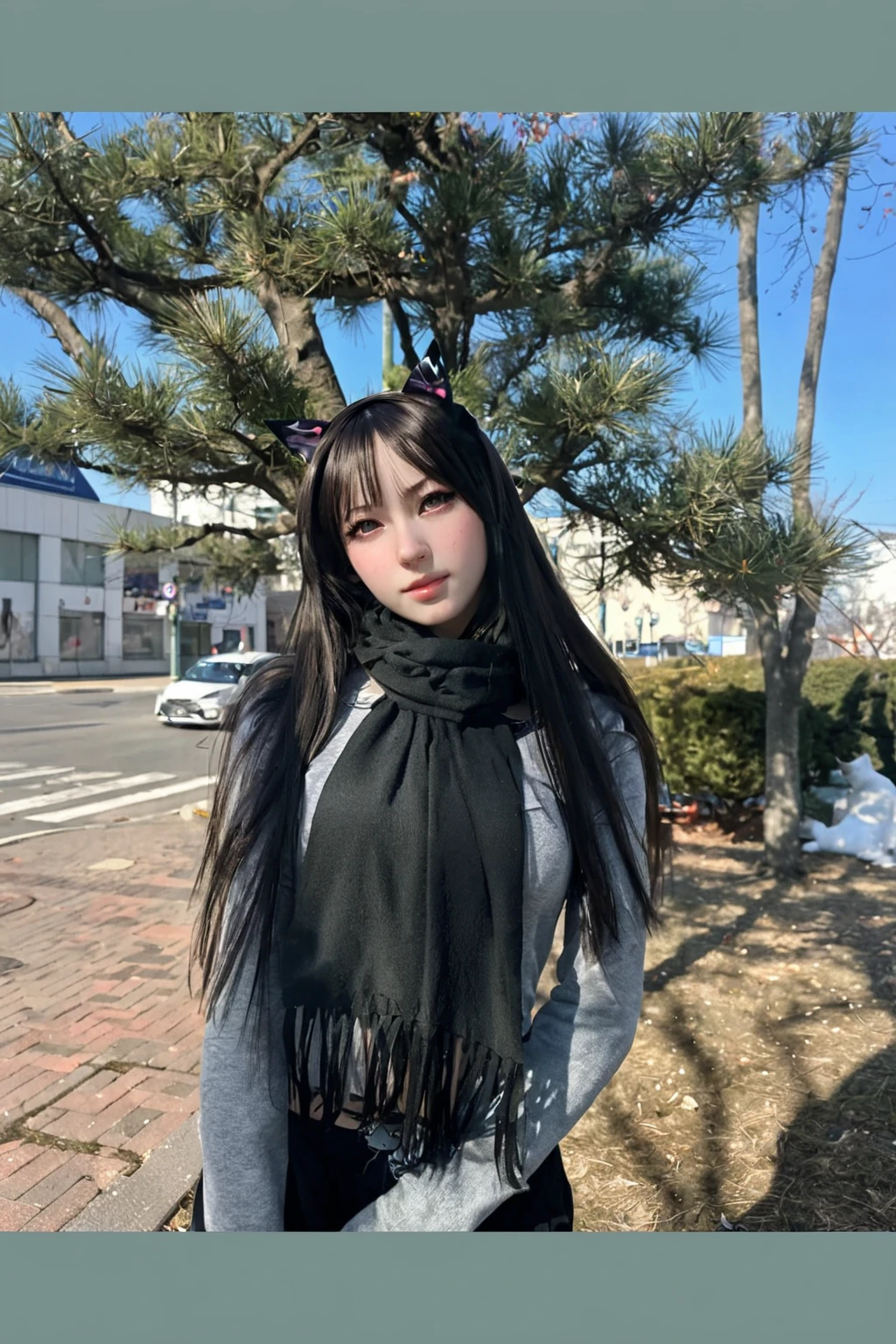 bf_holding_hands, walking in the cyberpunk city, rainbow,
detailed,8k, detailed shadow, 1girl, Omertosa, long hair, black hair, open jacket, leather jacket, animal ears, jewelry ,<lora:arknightsTexasThe_v10:0.7> <lora:koreanDollLikeness_v10:0.8>, (masterpiece,best quality),
<lora:bf_style:1>