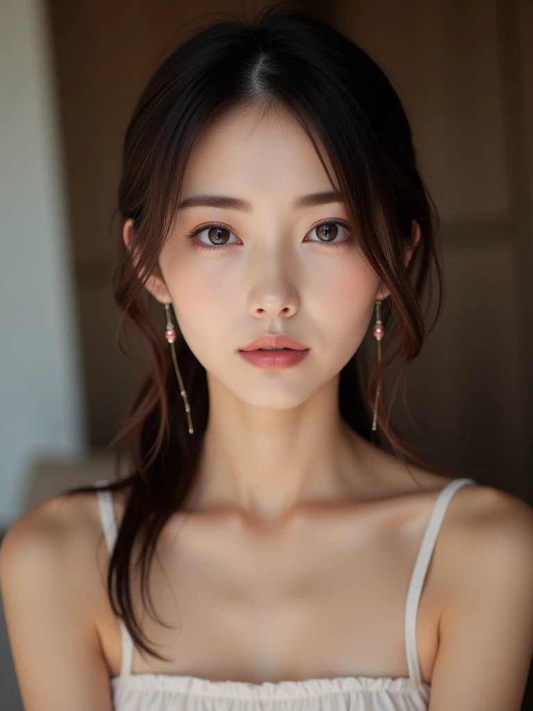 (1young girl:1.3), 18yo, brown eyes, fair skin, sweet girl, cute idol, beautiful girl with beautiful details, (shiny pink lips:1.3), extremely detailed eye and face, (sheer tube top with wide open breasts:1.3), Bare shoulders, (Bare chest, areola, nipples:1.4), (Best Quality:1.4), Super Detail, High quality, Realistic, extremely detailed CG unified 8k wallpaper, ighly detailed, High-definition raw color photos, professional photograpy, Realistic portrait, Cinematic Light, Beautiful detailed, (Realistic skin:1.2), Indoor, depth of fields,