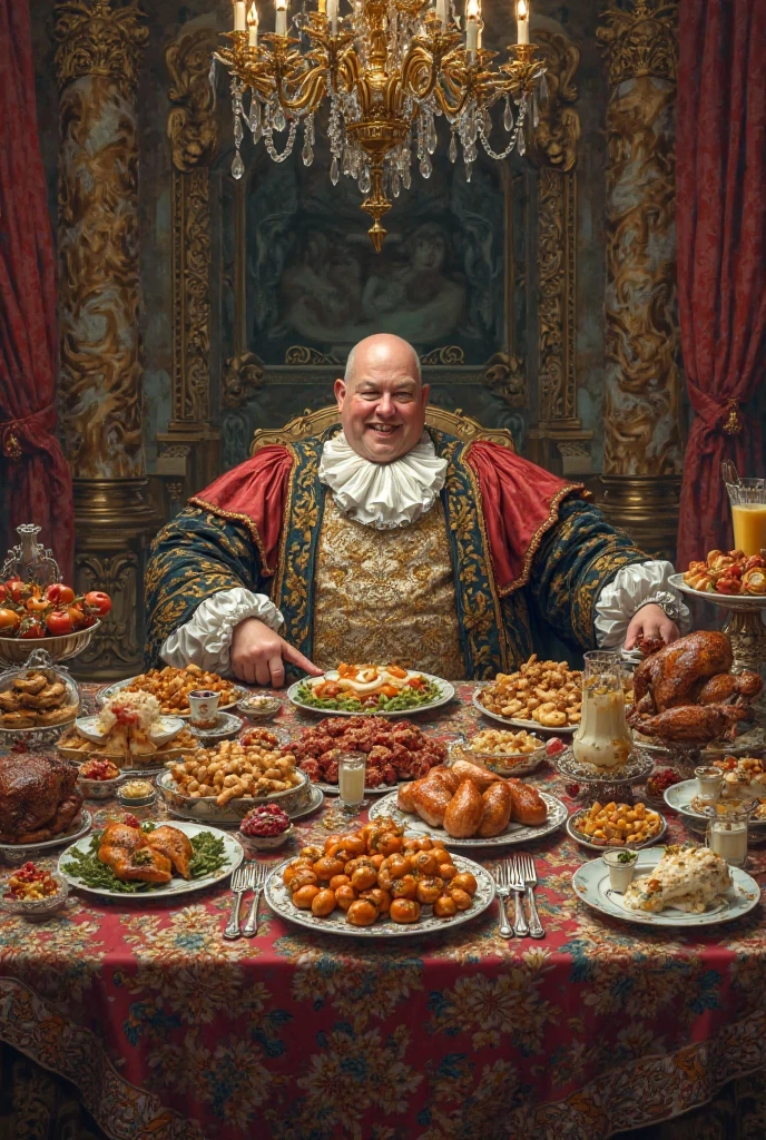 ral-rawmeat, An amusing portrait of a king whose royal robes and crown are made entirely of marbled raw meat, seated on a throne in a lavish, baroque castle <lora:ral-rawmeat-sdxl:1>, humorous, vibrant, HDR, shot with a Nikon D850 for detailed opulence, <lora:EnvyBetterHiresFixXL01:0:hr=1>