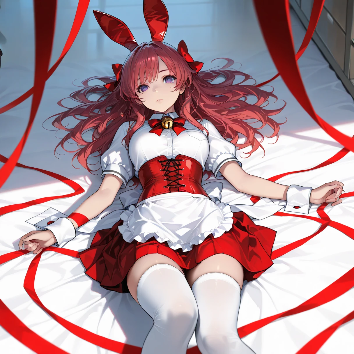 score_9, score_8_up, score_7_up, score_6_up, score_5_up, score_4_up, BREAK source_anime,
<lora:Takashima_Yuna_PONY:1>,1girl, solo, looking at viewer, hair ornament, red eyes, thighhighs, ribbon, very long hair, hair ribbon, red hair, hair flower, side ponytail, magical girl,