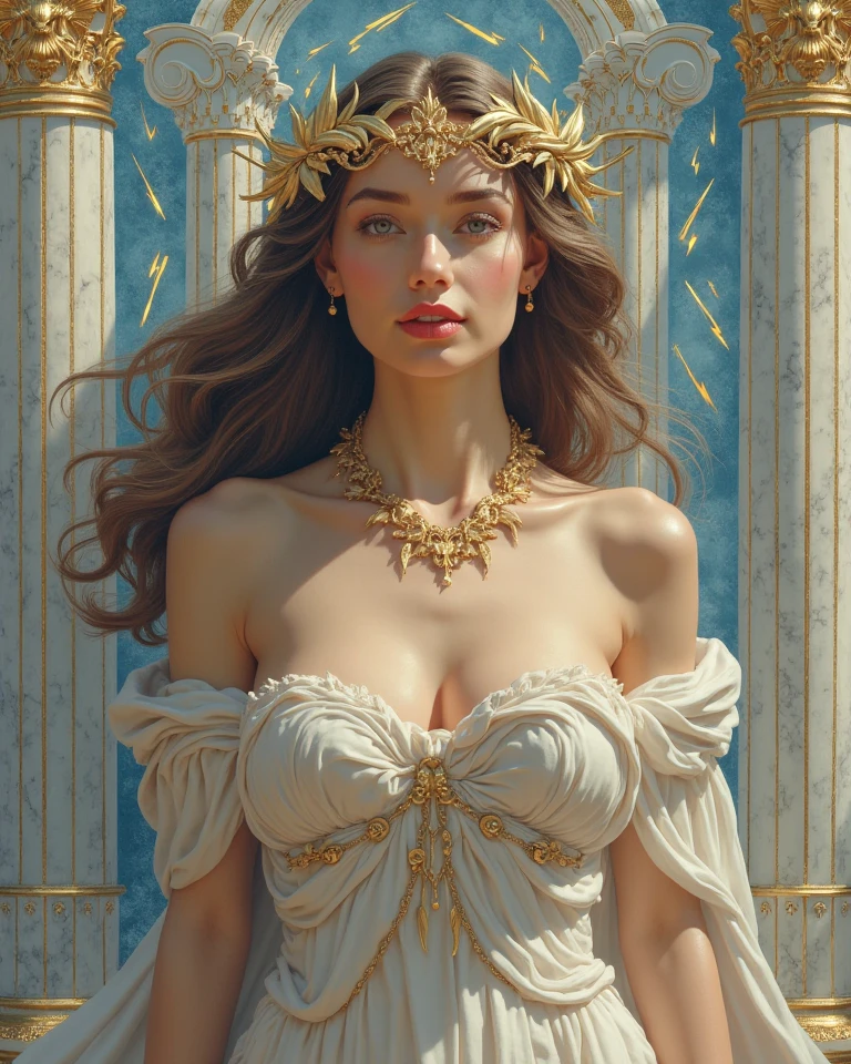 concept art style of "Rembrandt" fantasy setting, overwhelmingly beautiful ancient Roman goddess, symbols of love beauty and fertility, radiant, timeless elegance , Venus, Joyful and Carefree expression, slim, ethereal, supermodel, wearing a slim fitting roman cloth stola white dress , detailed skin, skin pores, detailed face, jewelry, teardrop breasts, celestial, oil painting, intricated skin, realistic, photorealistic, rim lights, dark shadows, cinematic scene BREAK background of heavenly clouds with cherubs
Rembrandt lighting style
. digital artwork, illustrative, painterly, matte painting, highly detailed