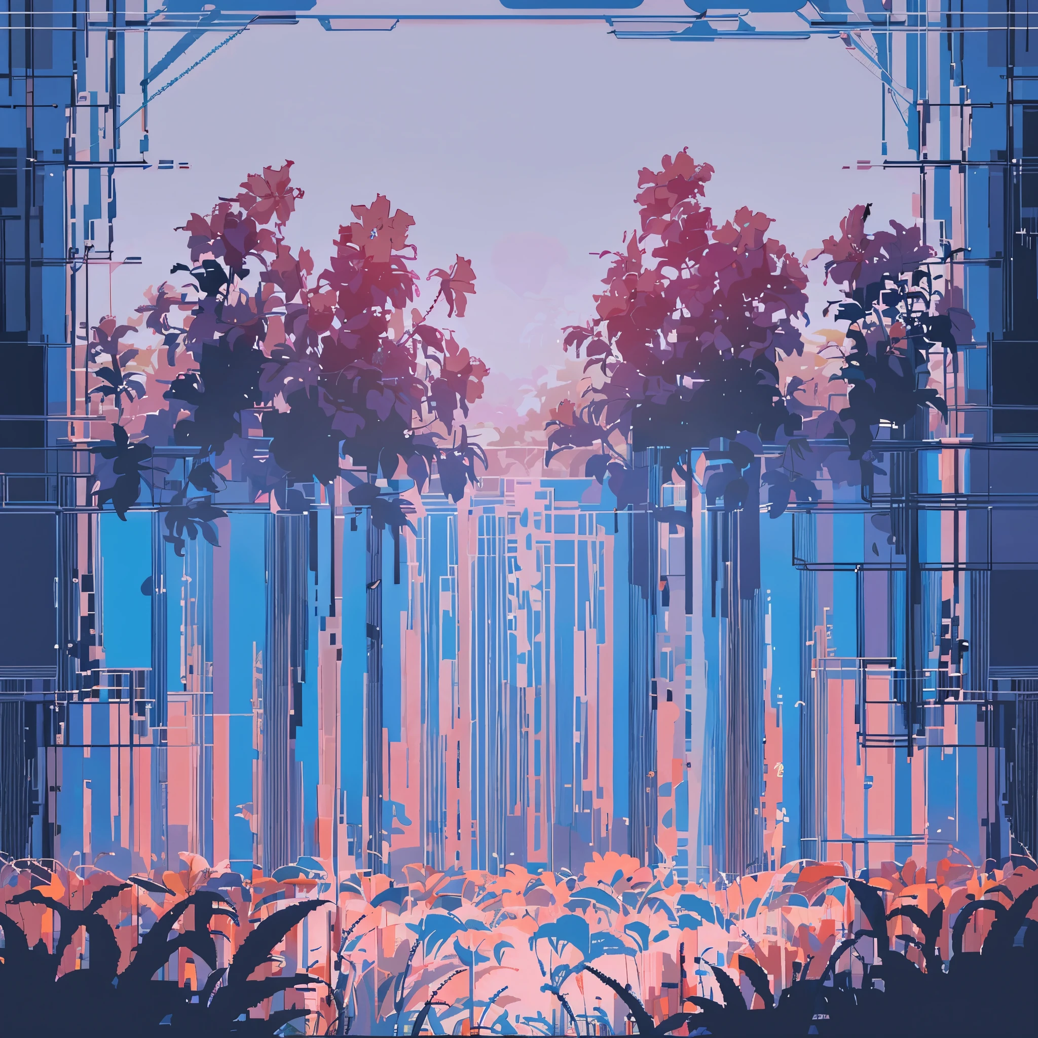 Colorful Gesang flowers in a field,Neon pixel style,No Characters