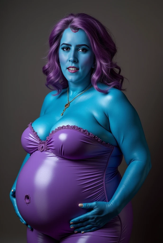 Lush big breasted and big ass girl with blue skin pain naked happy touching pussy