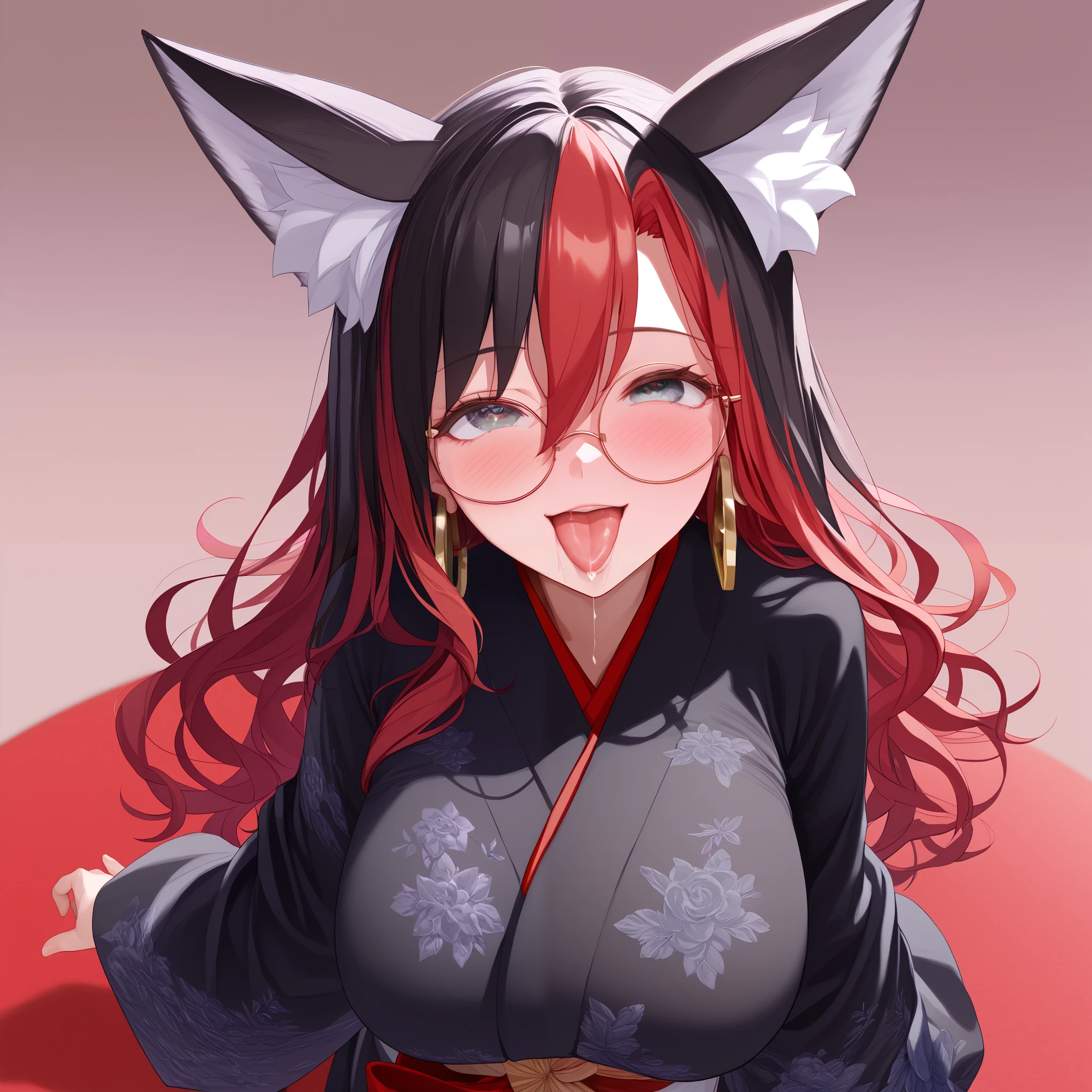 1 girl, high resolution, long hair, big breasts, animal ears, fox ears, fox ears, hoop earrings, blush, smiles, smiles, smile, happy/joy, droopy eyes, simple background, look up, high resolution, high resolution, high resolution, masterpiece, masterpiece, masterpiece, Anatomically Correct, Anatomically Correct, Anatomically Correct, Anatomically Correct, Anatomically Correct, accurate, has won many awards, 最high quality DVD, 最high quality DVD, high detail, high image quality model, high image quality model, high quality DVD, very detailed, very detailed, Ultra Fine, textured skin, Ultra Fine, , textured skin, textured skin, long hair, black hair, black hair, black hair, bangs between eyes, bangs between eyes, gradation color hairstyle, gradation color hairstyle, red hair , Illustration, Illustration, Illustration, Illustration, anime風, anime風, anime風, anime, anime, anime, anime, 1 girl, blush, round glasses, kimono,Taisho Romance,black kimono,boots,big breasts, big breasts,blush, blur background, Illustration, look up, big breasts, older sister,tongue, saliva, surrounded by multiple guys,blindfold piece