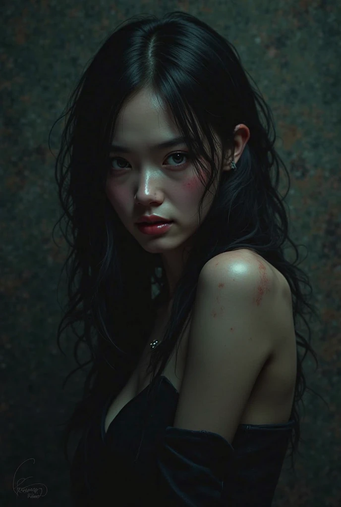 (32K:1.9, Horror expression:1.9, Highest quality, masterpiece, Ultra-high resolution), Professional random camera work, Perfect dynamic composition, Highly detailed skin and facial textures, Detailed eyes, Detailed limbs, (The Darkest Dungeon:1.3), cute, Sexy and slim Japanese woman, Fair skin, Tilt your head, (5 Zombies:1.7, Zombie touching a woman:2.0, Raindrops falling from the ceiling:1.5), (Huge breasts that are about to burst, areola is not visible, Big cleavage, A look of despair:1.3, Expression of despair:1.3, Totally captivates you, Pure white camisole dress:1.5), Beautiful Blue Eyes, Beautiful erotic eyes, Sexy Face, blush, Beautiful sensual atmosphere, ((Bloody:2.0, Covered in bruises:2.0, Bruises on the face:2.0, Lots of big chains:1.9, Crucified:1.9, Countless chains tangled in clothes:1.9, The right arm is attached to the cross:1.9, The left arm is attached to the cross:1.9, Both hands are chained、Tied tightly to the cross, The right leg is bound with a shackle and chain:1.9, The left leg is bound with a shackle and chain:1.9)), (Too erotic)