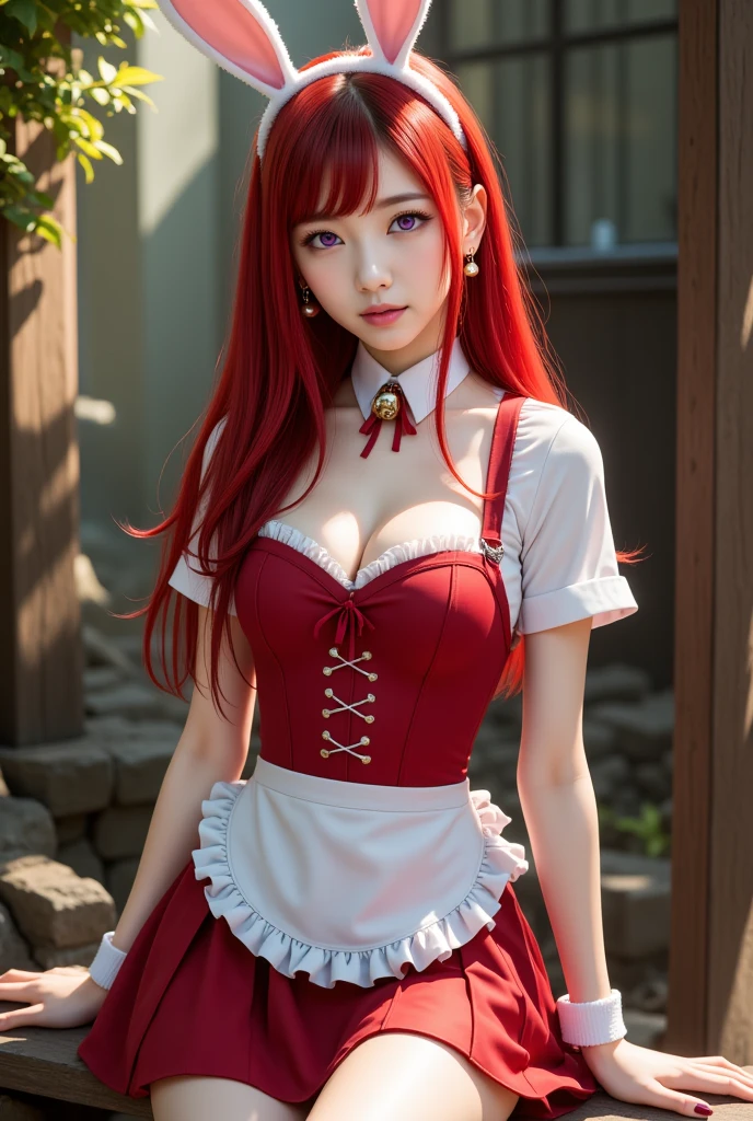 ((nsfw)), sexy stylish Thai model, only 1 female, ((doll-like appearance)), short bright red stylish hair, ((shiny Victorian-Style boots)), (big smile), ultra detailed eyes, vivid eye makeup, lipgloss, long lashes, defined eyebrows, (small naked breasts), ((sexy Paradise Kiss cosplay)), (naked aroused open pussy), bell-shaped skirt, petticoats, high neckline, puffed sleeves, ((ultra detailed lace)), ((ultra detailed embroidery)), intricate details, Paradise Kiss accessoires and matching headpiece, choker, ((large sparkling Paradise Kiss jewelry)), cinematic light, detailed large park background with trees
