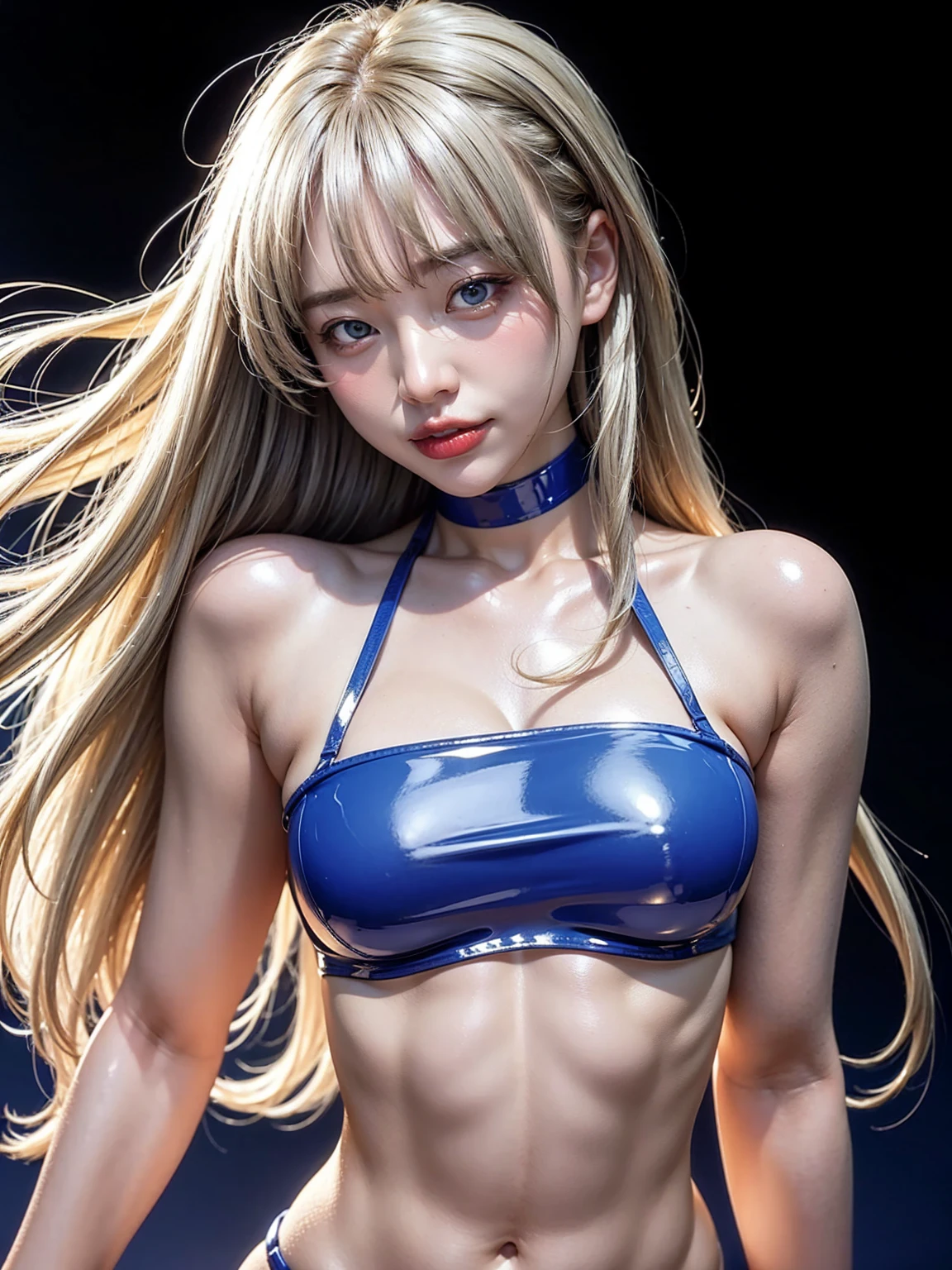 Top Quality, Masterpiece, Ultra High Definition, (Photorealistic: 1.4), Raw Photo, 1 Girl, Blonde, Glossy Skin, WET BODY, Dramatic Lighting, Full Body,, Black Bikini, Big