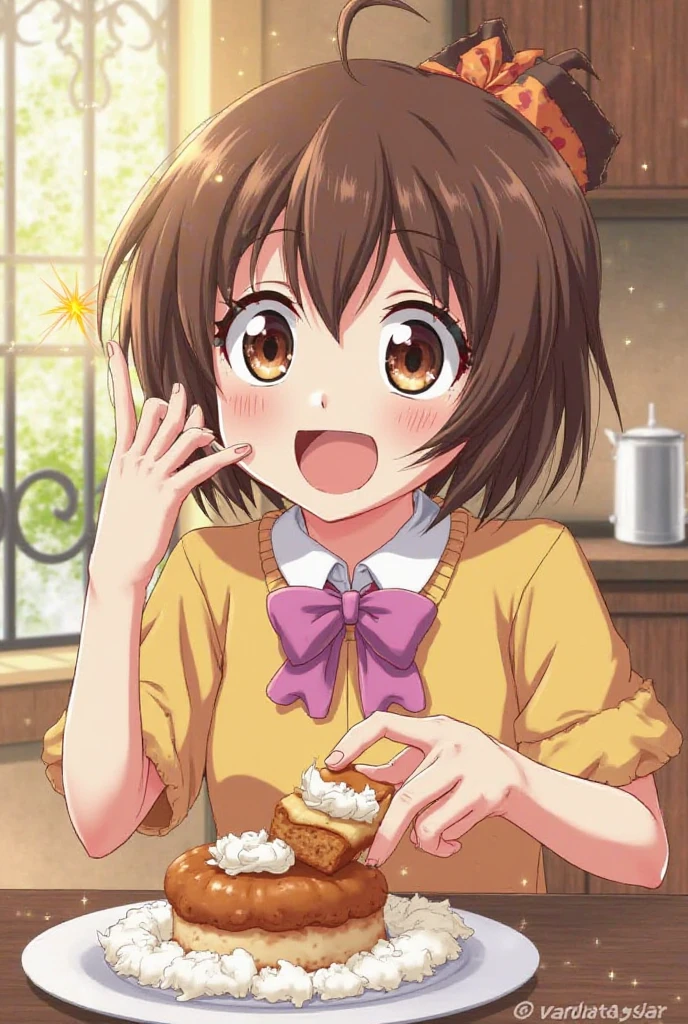 Suzumiya Haruhi is picking up cream pie