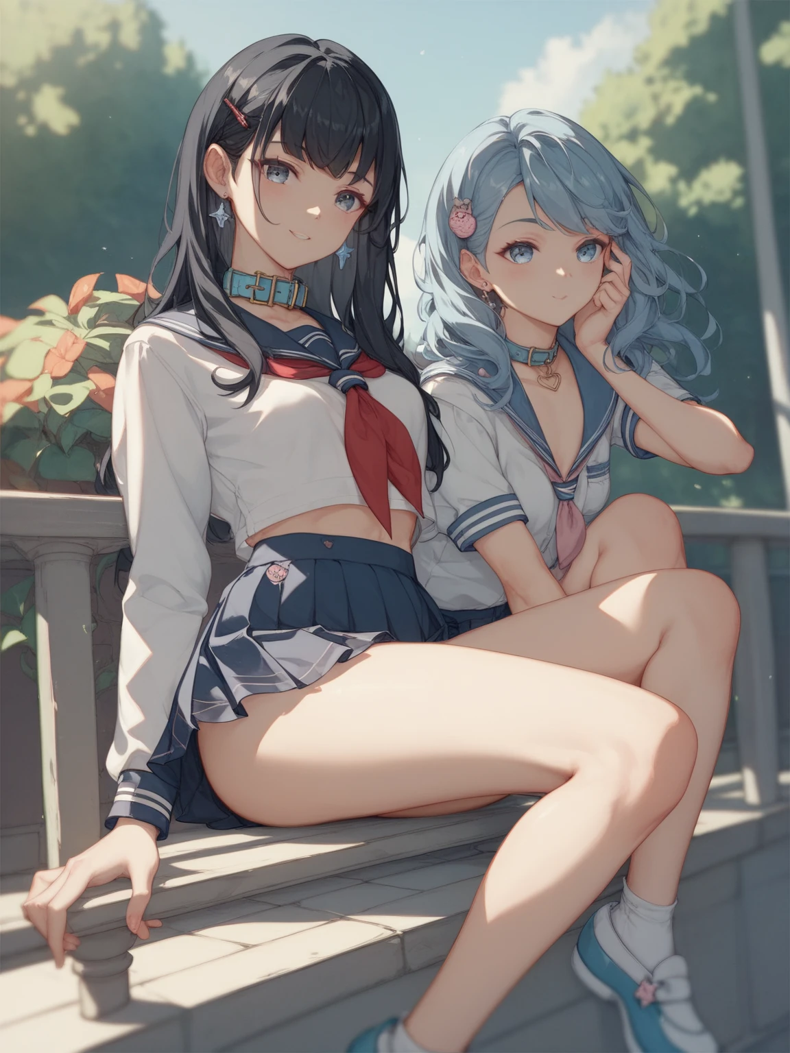 highest quality、High resolution、detailed background、beautiful and detailed face、beautiful and smooth skin、skin texture、professional lighting、Beautiful teenage girl、3 women、(huge breasts:1.1)、big ass、panty shot、sexy panties、string panties、cuteセーラー服か制服、white sailor collar、Pleated mini skirt with tartan plaid pattern、cute髪型、High Socks Over Knee、knee high socks、
Sunny、school zone、in the city、(backwards、emphasize the buttocks)、strong wind is blowing、panty shot、cute、emphasize the buttocks、look at me with cold eyes、sexual expression、sexual butt and back