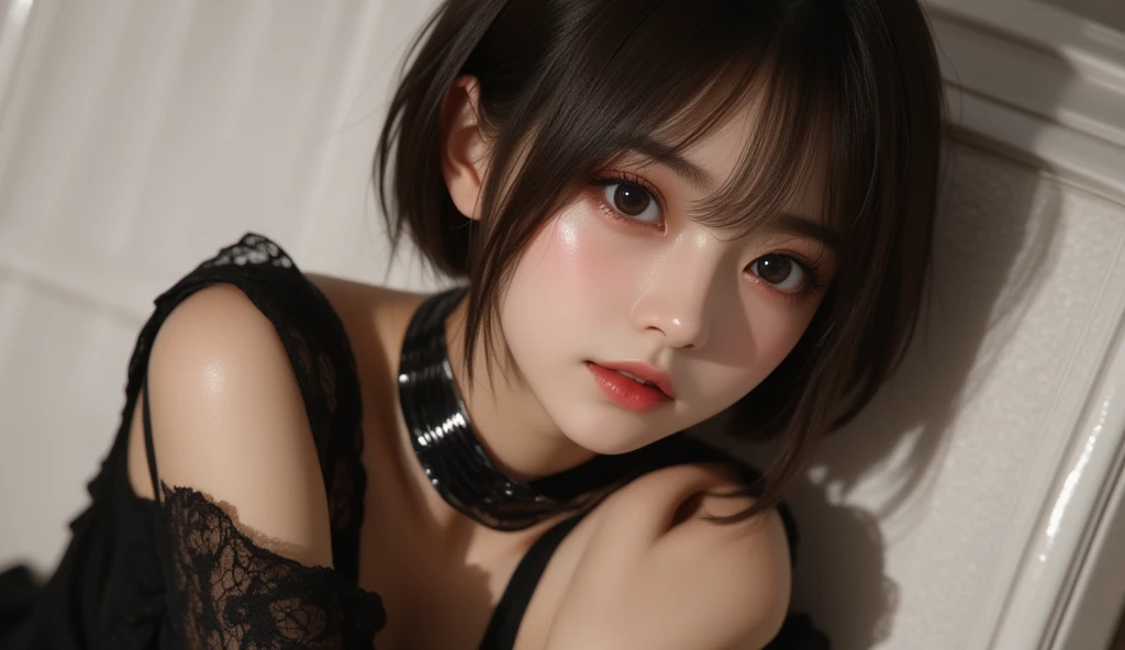 Highest quality, 8K,RAW Photos, Ultra-realistic, masterpiece:1.2,Professional Light, F1.8,(colorful),
One girl, Red lips, choker,Goth_punk,
View your viewers, Facial highlights,