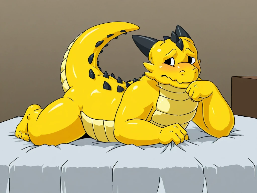 Pokemon Haxorus, plump belly, laying on his back, eating a large cake