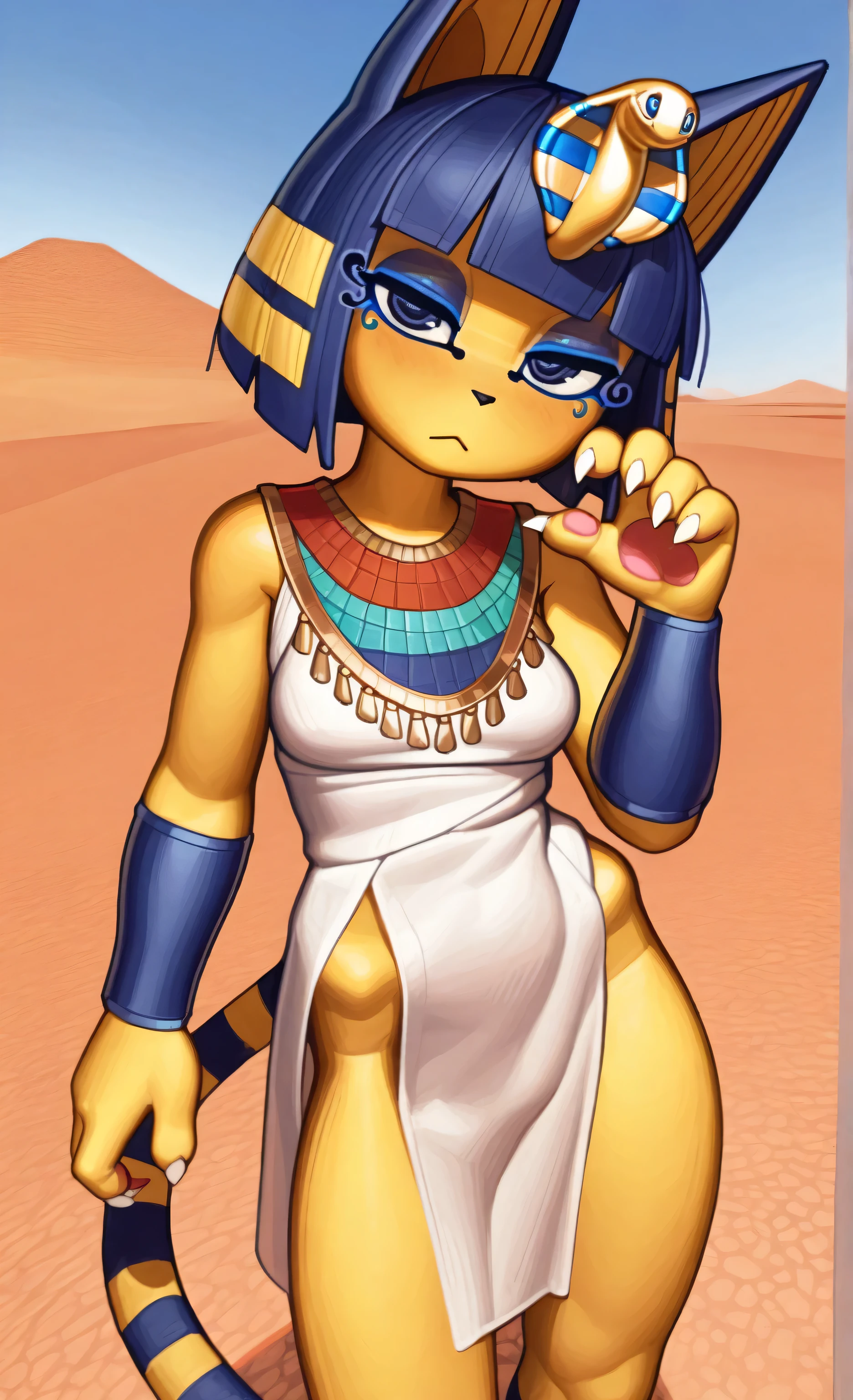 ankha with rock hard abs and a bare midriff wearing a crop top of her dress