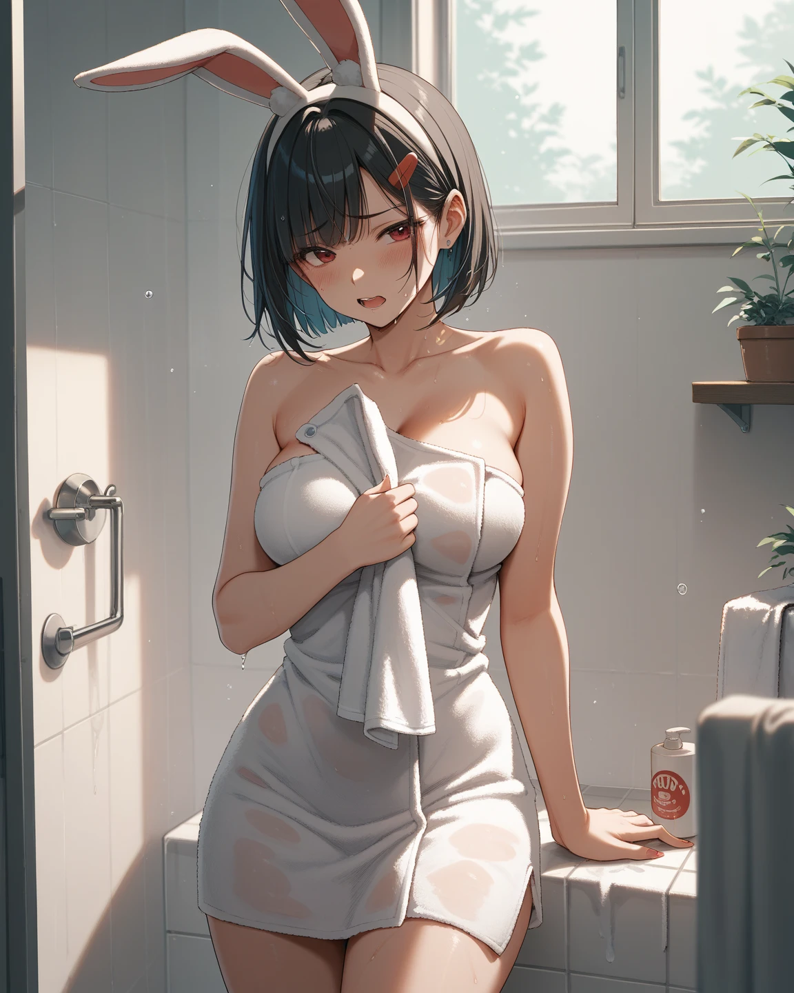 1girll,In the bath,Delicate and beautiful face,Various hairstyles,crisp breasts,Convex buttocks,Wrapped in a soaked bath towel,perfectly proportioned, 浴室,vapour,bathtub,Cinematic lighting, filmgrain, Fujicolor, lightand shade contrast, 8K, 巨作, Textured skin, Super detail, hoog detail, High quality, A high resolution,