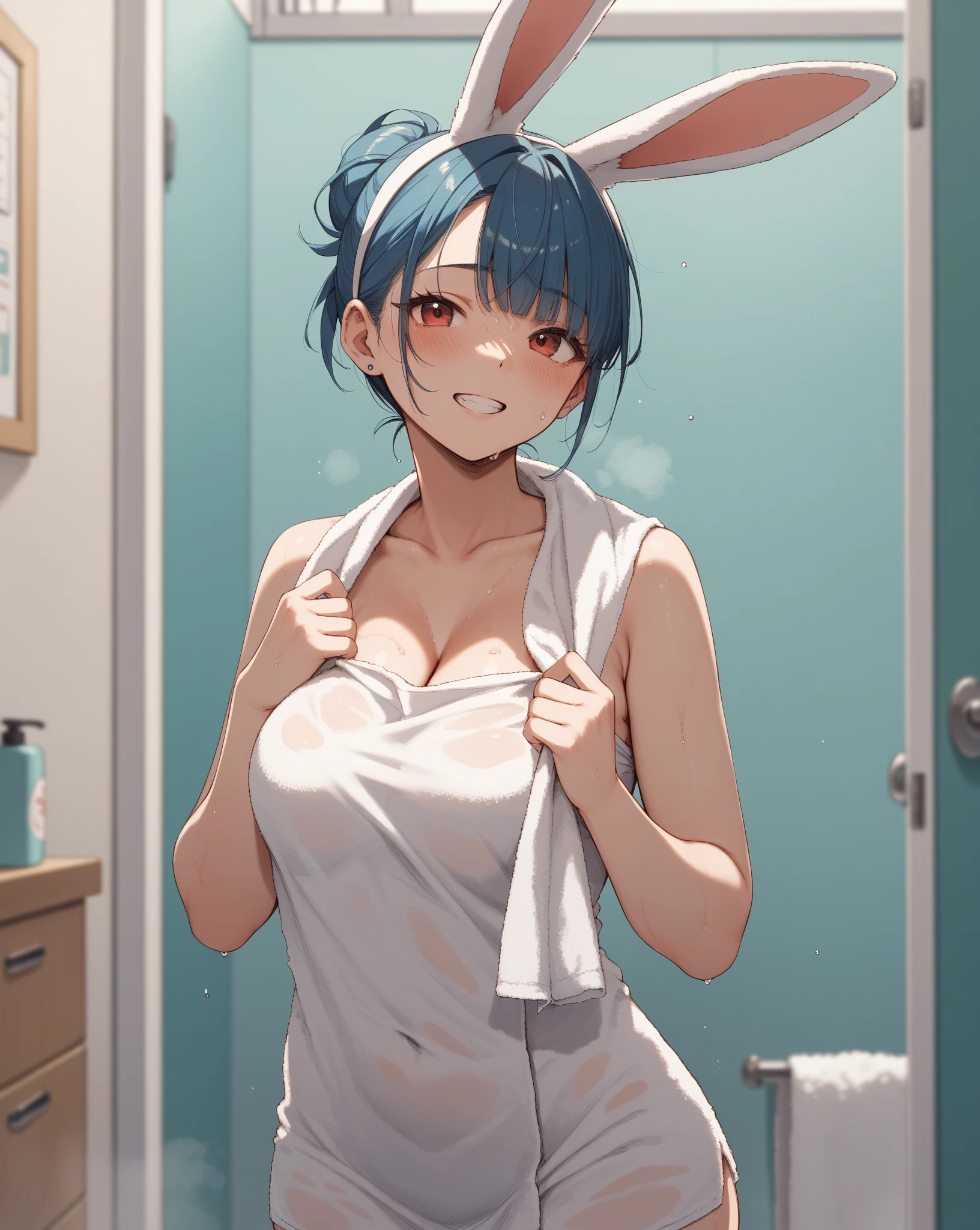 Anime short hair  white skin no hair smooth pussy small breasts short hair pour milk on body use finger poke pussy use other hand twist nipple put in glass stick tongue have sticky milk in mouth Naked