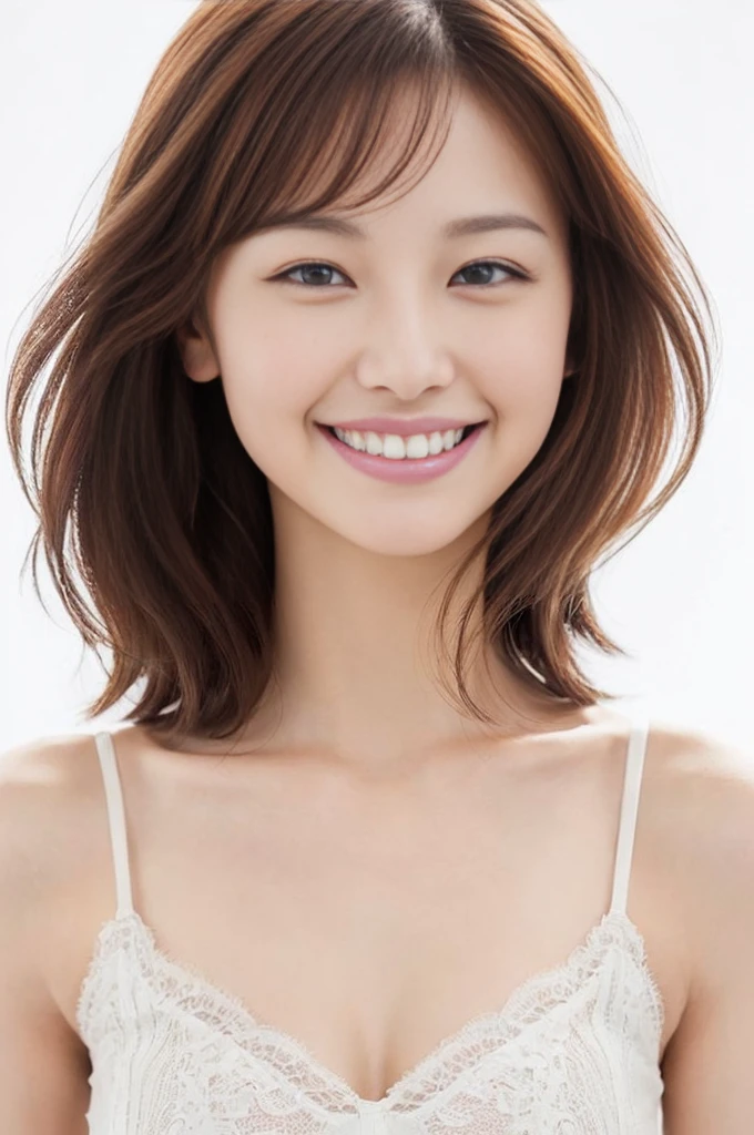 Arafed Asian woman smiling in pink top and earrings, Kyoko Koizumi,