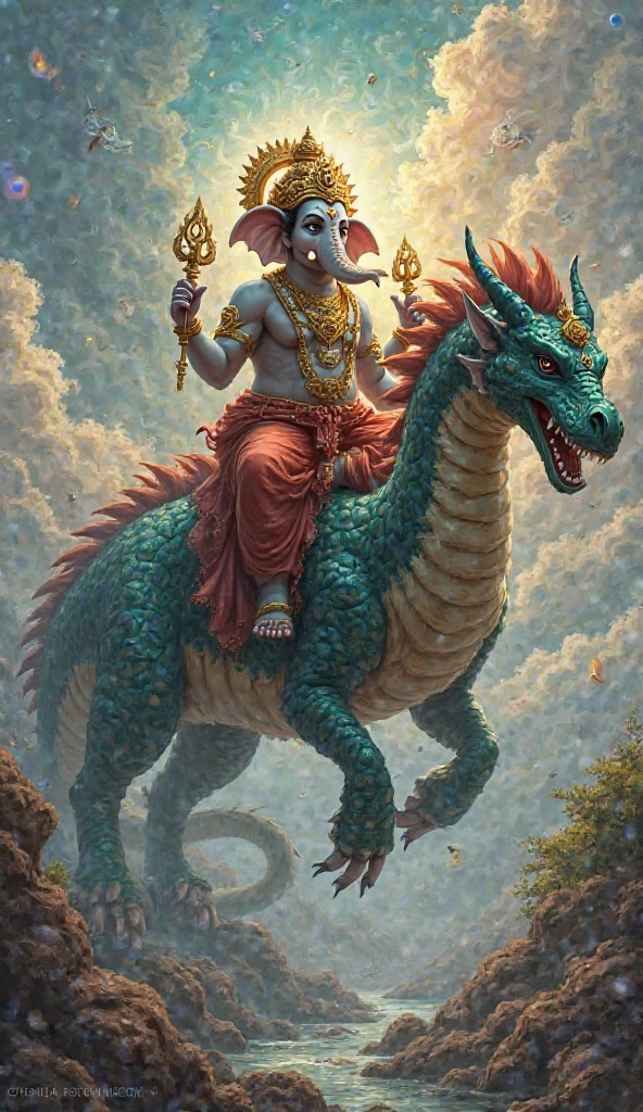 Ganpati like rowdy sit on danger big
dinosaur sreaming