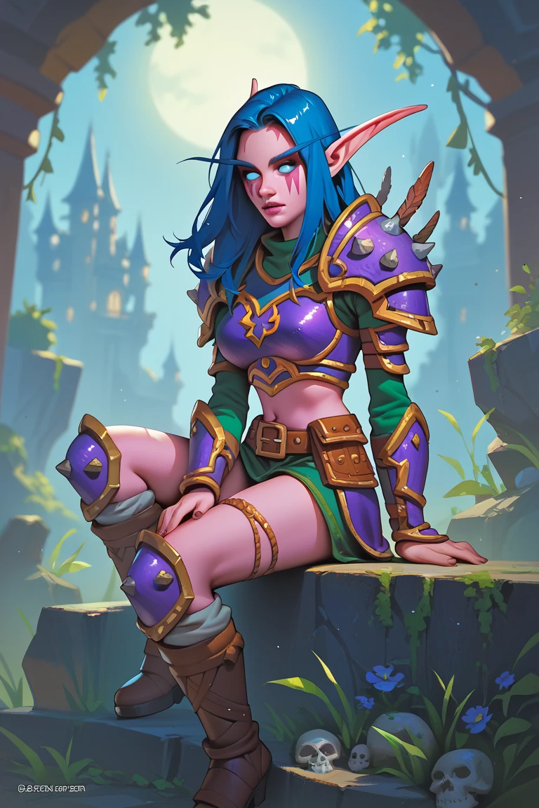 Scene depicting shortstack arcane goblin girl (sitting on counter in arcane library room with sunlight shining through), ((high angle shot)),
goblin girl, (long multicoloured dreadlocks hairstyle), (glittery eyeshadow), (green colored skin), (long eyelashes, bushy eyebrows, freckled face, bulbous nose), blushing, (gesugao expression)
((small breasts)), flat chest with (protruding dark nipples) and (dark areolas), chest freckles, cross earrings, punk, (wearing open crow (feather-lined goth) robe), dainty navel piercing, wearing gauntlets, colorful floral vine tattoos on legs,
(wearing stacked azurite Jewel necklace), hairy pubic mound, (Candy pearl micropanties), sweaty thighs, (vulva dripping sweat),visible hairy pubes, detailed labia, aroused clitoris, plump thighs, (wearing knee-high fur-lined buckled leather boots),