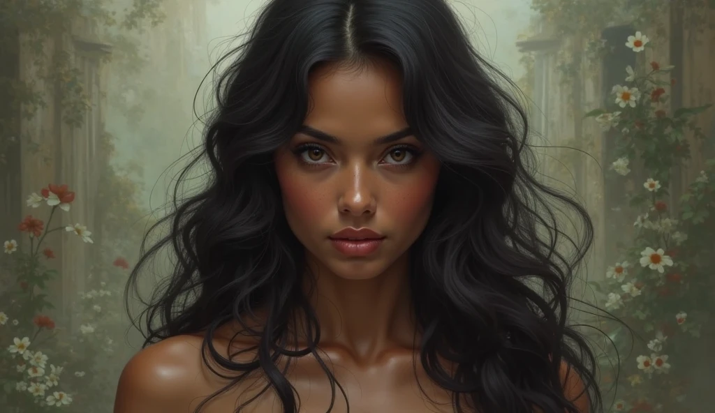 Fille, peau Foncé, yeux Brun, cheveux Long, Cheveux Blanc, corps Élancé.