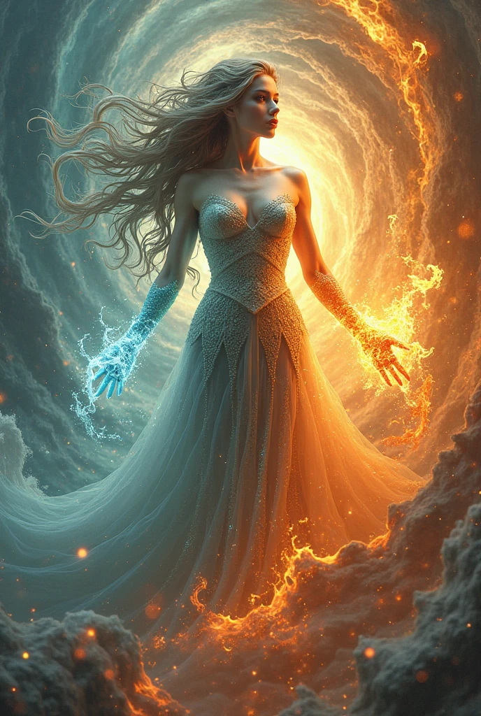Generate image of a person with all five elements of universe 
