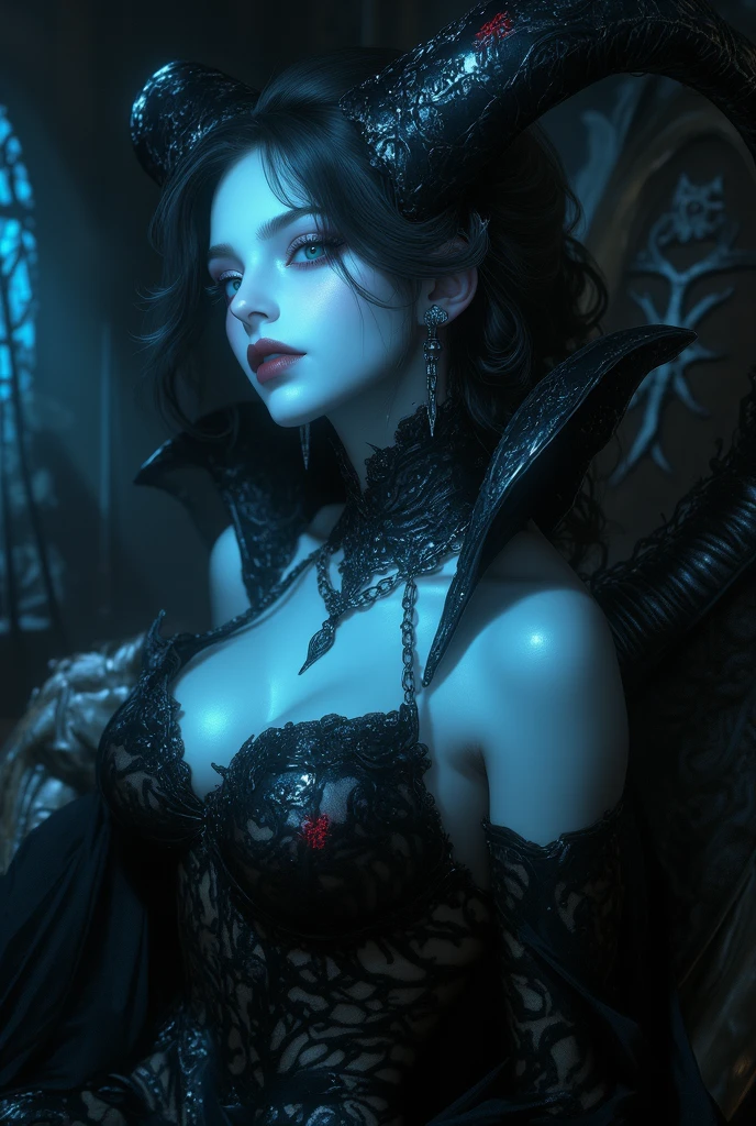 1girl, long_hair, bright_hair_color, seductive_eyes, mysterious_expression, mature_appearance, glamorous_outfit, flowing_dress, elegant_jewelry, intricate_embellishments, magic_symbols, glowing_accessories, potions, scrolls, cute_accents, bows, ribbons, flowers,