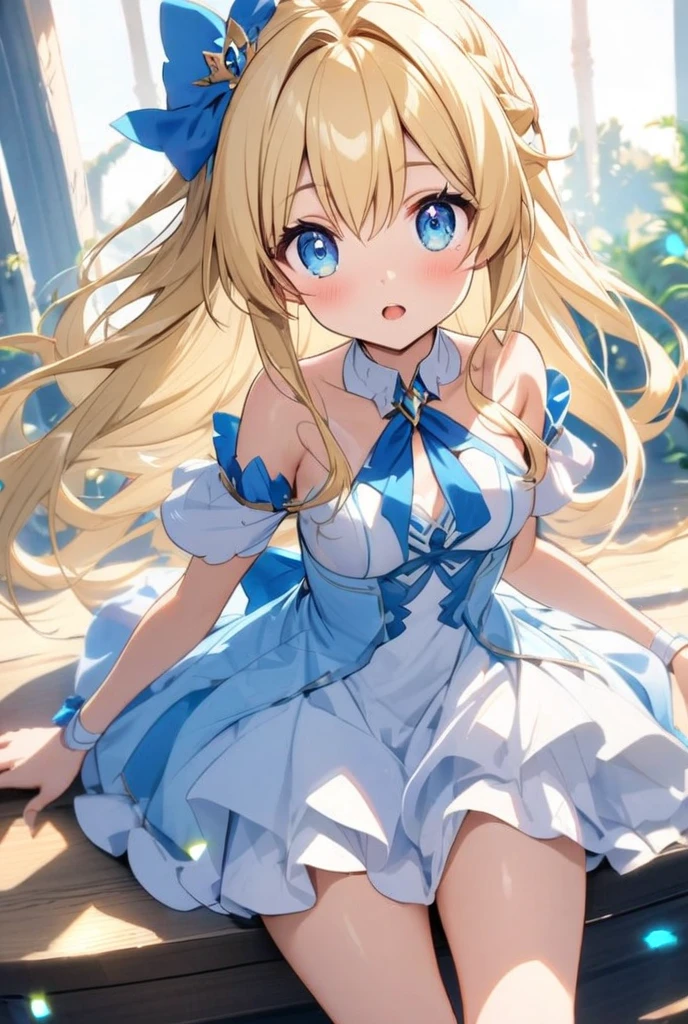 Blue eyed girl with cute blonde wavy headband sits naked with legs spread wide showing her ass, anus, pussy and small nipples。I don't wear any underwear。A pose where you can be seen from below。are small。Pose that shows your anus。pussy and anus are spread。lolita。Spreading legs with both hands。Insert vibrator。SEX。NFSW