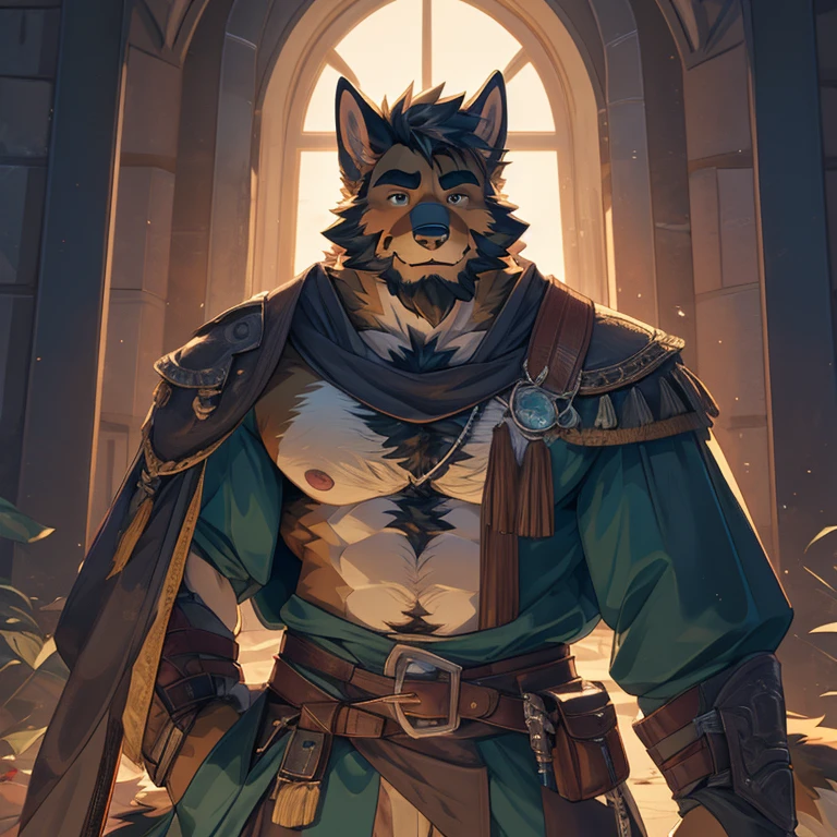<lora:lyall-06:1>, lyall, male, muscular, tail, wolf tail, solo, (pose:1.3), (posing:1.3), (soft shading), 4k, hi res, ((detailed face, (detailed eyes:1.0), detailed)), (full body), by zackarry911, by zaush, (by personalami:0.5),  looking at viewer, blush, smile, weapon, male focus, belt, indoors, cape, armor, window, fangs, sheath, claws, breastplate, white fur, snout, plate armor