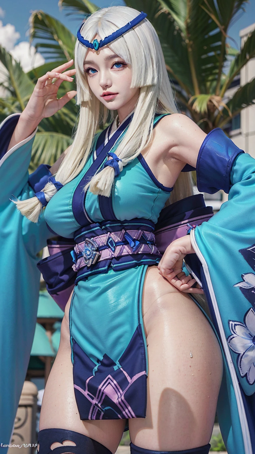 1girl, solo, japanese_clothes, long_hair, kimono, hand_fan, red_eyes, full_body, hair_ornament, makeup, downblouse, very_low_claveage_exposed_half_of_breasts, showing_half_Very_large_breast, transparent_background, very_long_hair, lipstick, hair_stick, holding, folding_fan, wide_sleeves, white_hair, flower, red_lips, sash, personification, standing, jewelry, hair_flower, holding_fan, hair_rings, obi, long_sleeves, white_kimono, (8k, Best Quality, Masterpiece:1.2), (Realistic, Photorealistic:1.37), Ultra Detail, 1 Girl,Cute,Solo,Beautiful Detailed Sky,Date,(Blush),(Smile:1.15),(Closed Mouth)Small Breasts,Beautiful Detailed Eyes,(Long Hair: 1.2),Floating Hair NovaFrogStyle, Upper Body