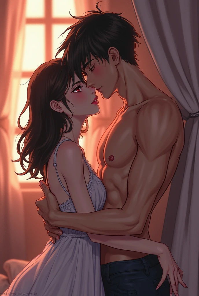 (masterpiece、top-quality、hight resolution、Unity 8k Wallpaper、extremely details CG:1), A MILF and a male prostitute are in a hotel room, discussing the sex they are about to have. She ecstatically says to the male prostitute, "I've heard rumors that you are a great technician. Give me many sexual climaxes. The atmosphere in the room is cozy, and both men are dressed only naked with towels wrapped around them, emphasizing the importance of the occasion and their emotional connection. nsfw, 1house wife