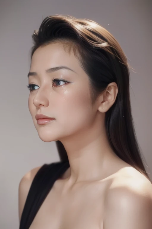 (masterpiece:1.3), (8K, Photorealistic, Raw photo, Best image quality: 1.4), 20s in Japan、(Random Hairstyles:1.2)、Cleavage:1.2、Super detailed face、Attention to detail、double eyelid、Put your chest together、Sharp focus:1.2、Beautiful woman:1.4、Black Hair、Highest quality、masterpiece、超A high resolution、(Photorealistic:1.4)、Highly detailed and professionally lit smile、Loose, lightweight knitwear、Shoulder out、thin、Serious expression、Short-haired、Deadly position