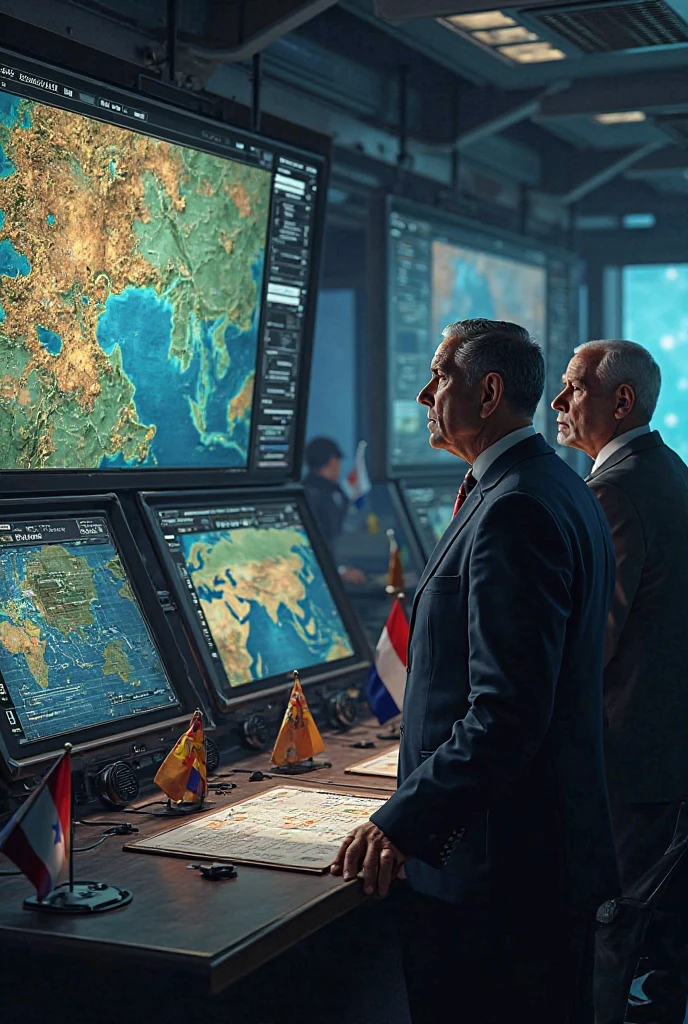 A clandestine military briefing unfolds in a dimly lit, high-tech operations room. A steely-eyed officer, sporting a sly smile, brandishes a detailed, crumpled map, his finger tracing a strategic location. The room is filled with other officers, their eyes wide with intrigue, as they lean in for a closer look. The scene is rendered in a hyper-realistic, photographic style, with the cold, metallic hues of the room contrasting sharply with the warm, earthy tones of the map. The atmosphere is tense, the air thick with anticipation and the weight of important decisions.
