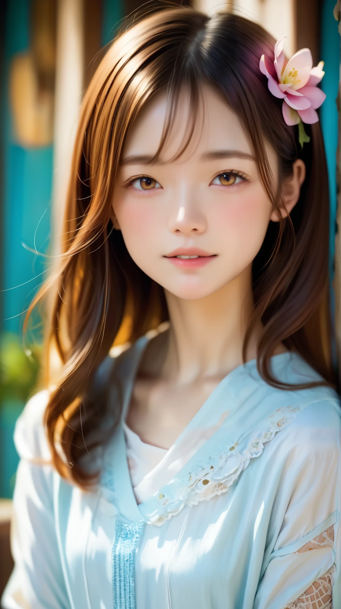 top quality、masterpiece、white shirt、 Hair、smiles:1.1