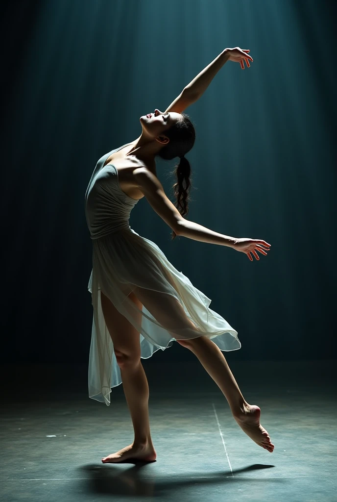 ballet silhouette，at the summit， Abstract，Lots of white space,high contrast, movie lighting, Enigmatic Atmosphere,