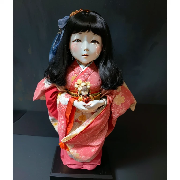 Zashiki-warashi(Zashiki Warashi)It is a specter that is handed down mainly in Iwate Prefecture and、Close up of a doll with black hair and a pink dress that looks like a spirit in the form of a living in a house, cute porcelain doll , traditional Japanese , porcelain Japanese mannequins , Late Meiji Period, Doll with hand , Plastic Doll, like々Beautiful Japanese Girl, geisha, Japanese painting, portrait of a Japanese girl bigger than her face , the woman is crying , Detailed Images