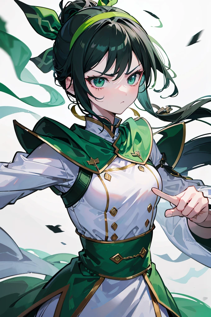 Venti, Venti from Genshin Impact, black hair with two small braids at the front, green clothes, calm, happy smile